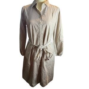 LOFT Belted Shirt Dress, Beige, Women's Size Small, NWT